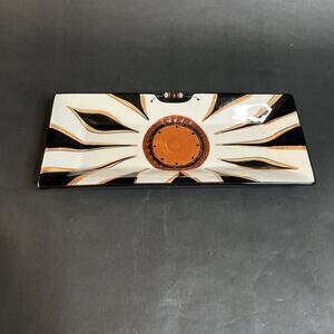 VTG Ca. Pottery Bread Platter-Hand-Painted Tray, Mid Century Rustic Serveware